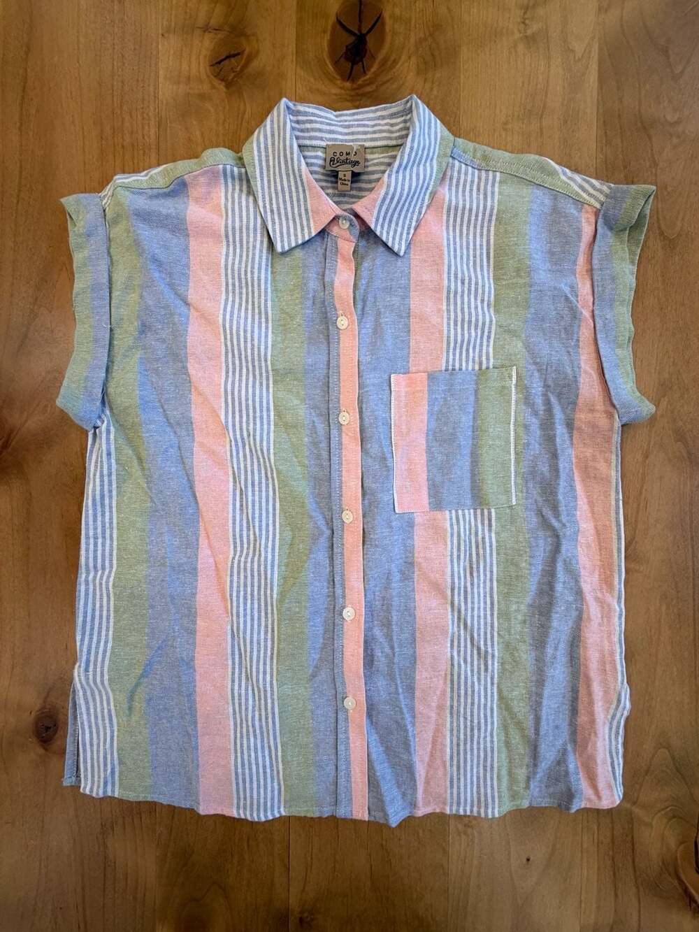 Como Vintage Short Sleeve Striped Button Down Shirt Size S